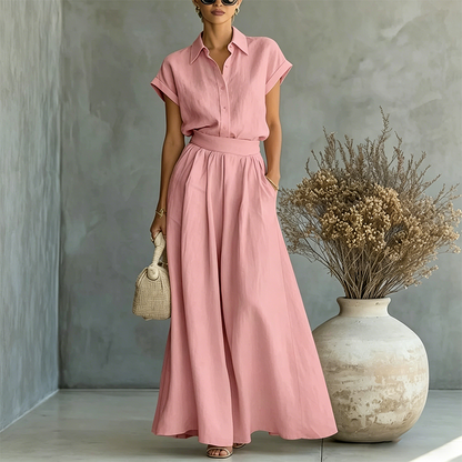 Ensemble Élégant Deux-Pièces : Chemise et Pantalon Large