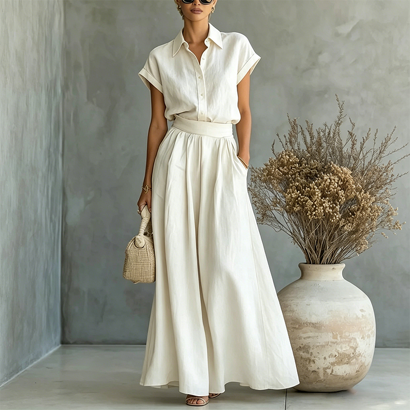 Ensemble Élégant Deux-Pièces : Chemise et Pantalon Large