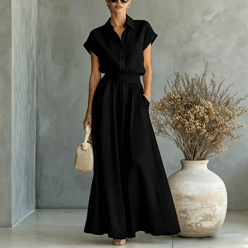 Ensemble Élégant Deux-Pièces : Chemise et Pantalon Large