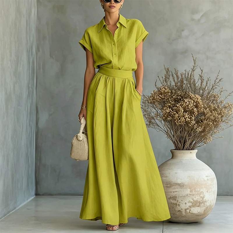Ensemble Élégant Deux-Pièces : Chemise et Pantalon Large