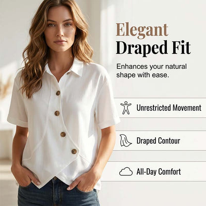 Chemisier Femme Asymétrique Boutonné à Manches Courtes