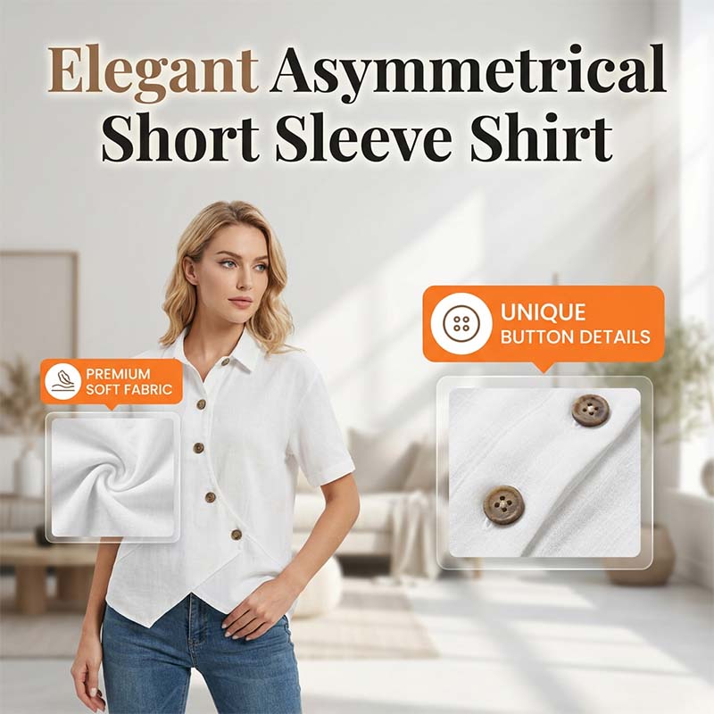 Chemisier Femme Asymétrique Boutonné à Manches Courtes