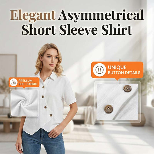 Chemisier Femme Asymétrique Boutonné à Manches Courtes