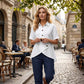 Chemisier Femme Asymétrique Boutonné à Manches Courtes