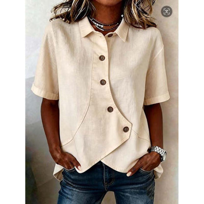 Chemisier Femme Asymétrique Boutonné à Manches Courtes