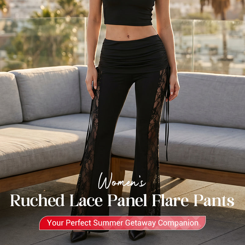 👖🌸 PROMO FLASH 50% ! Pantalon Femme Évasé à Fronces & Empiècement Dentelle – Tissu Léger & Respirant, Coupe Chic & Romantique, Parfait pour Bureau, Soirée ou Occasions Spéciales ✨