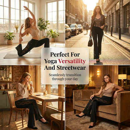 👖🌸 PROMO FLASH 50% ! Pantalon Femme Évasé à Fronces & Empiècement Dentelle – Tissu Léger & Respirant, Coupe Chic & Romantique, Parfait pour Bureau, Soirée ou Occasions Spéciales ✨