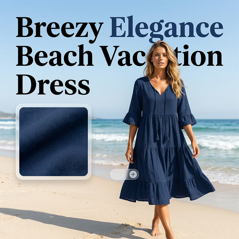 👗Robe midi à volants pour femme, col en V et nœud à pompons