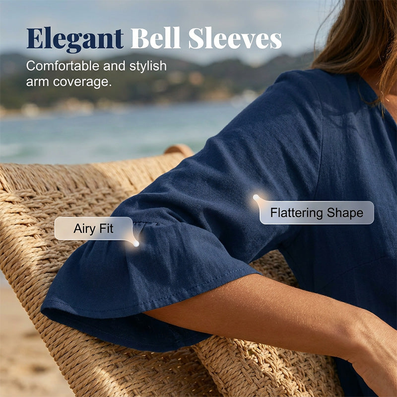 👗Robe midi à volants pour femme, col en V et nœud à pompons
