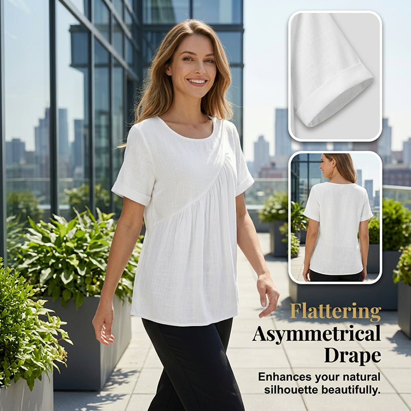 Haut asymétrique à manches courtes et fronces pour femme