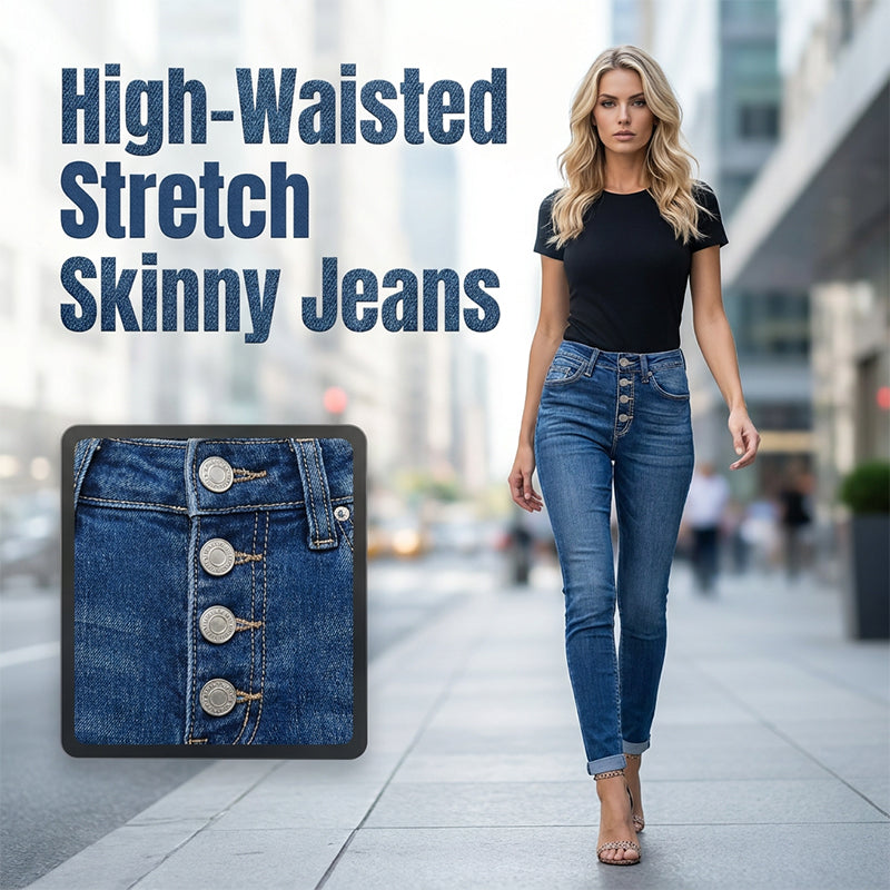 🥳SOLDES 2026 : 50 % DE RÉDUCTION🥳Jean skinny taille haute à boutons pour femme