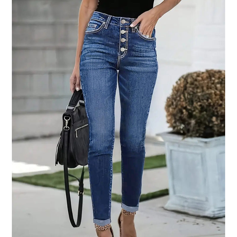 🥳SOLDES 2026 : 50 % DE RÉDUCTION🥳Jean skinny taille haute à boutons pour femme