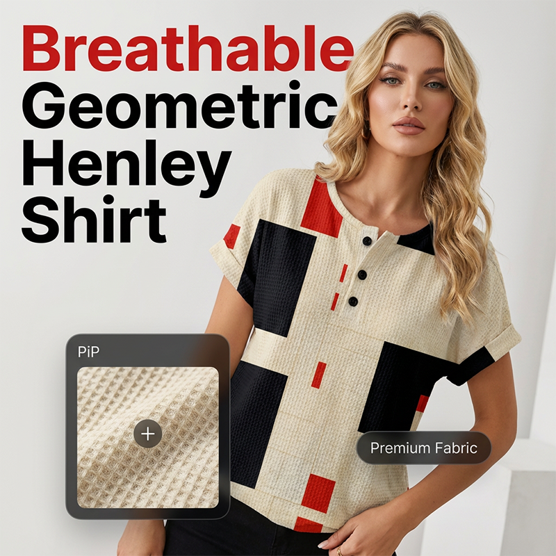 T-shirt Henley pour femme à imprimé abstrait coloré