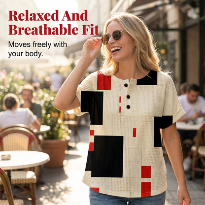 T-shirt Henley pour femme à imprimé abstrait coloré