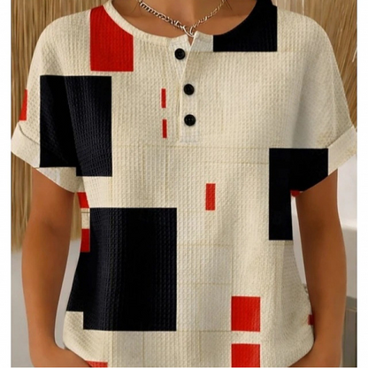 T-shirt Henley pour femme à imprimé abstrait coloré