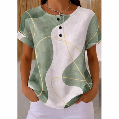 T-shirt Henley pour femme à imprimé abstrait coloré