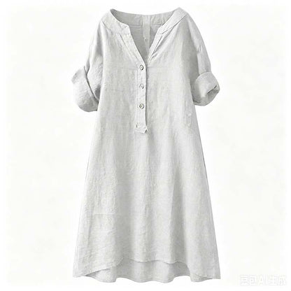 Robe Tunique Femme Décontractée à Col V et Boutons