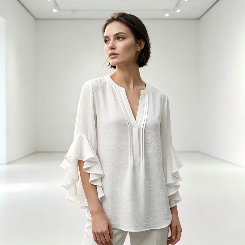 👚 50% DE RÉDUCTION 💃 Haut décontracté à col en V avec volants pour femme – Tissu léger, coupe fluide & romantique – parfait pour un look chic ou décontracté au quotidien 🌸