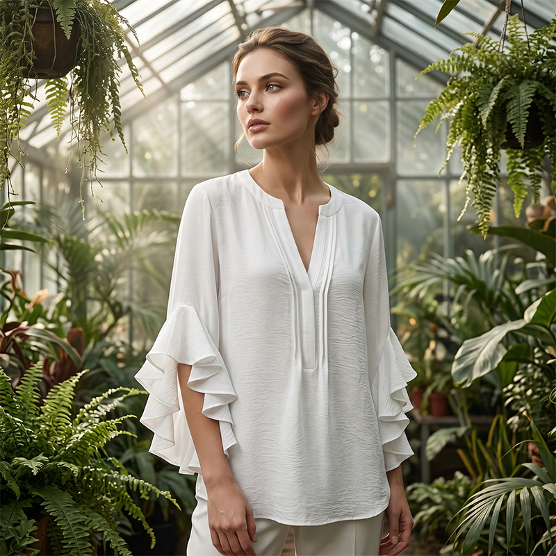 👚 50% DE RÉDUCTION 💃 Haut décontracté à col en V avec volants pour femme – Tissu léger, coupe fluide & romantique – parfait pour un look chic ou décontracté au quotidien 🌸