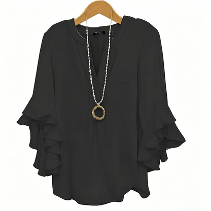 👚 50% DE RÉDUCTION 💃 Haut décontracté à col en V avec volants pour femme – Tissu léger, coupe fluide & romantique – parfait pour un look chic ou décontracté au quotidien 🌸
