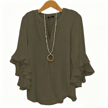 👚 50% DE RÉDUCTION 💃 Haut décontracté à col en V avec volants pour femme – Tissu léger, coupe fluide & romantique – parfait pour un look chic ou décontracté au quotidien 🌸