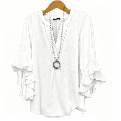 👚 50% DE RÉDUCTION 💃 Haut décontracté à col en V avec volants pour femme – Tissu léger, coupe fluide & romantique – parfait pour un look chic ou décontracté au quotidien 🌸