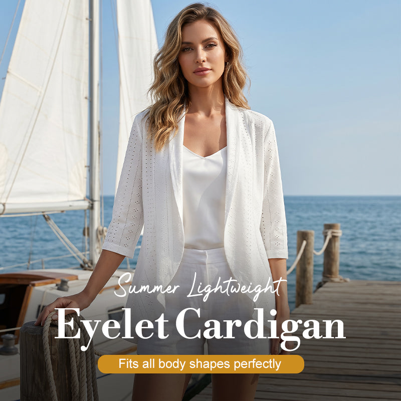 🧥LIMITÉ : 50% DE RÉDUCTION✨Cardigan Léger à Œillets – Maille Ajourée, Vaporeux, Été☀️