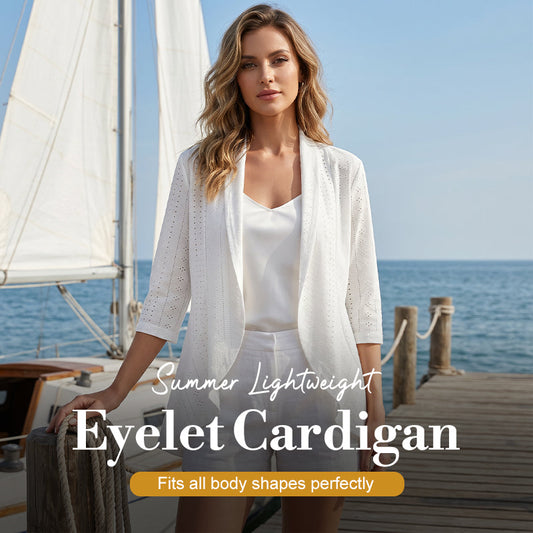 🧥LIMITÉ : 50% DE RÉDUCTION✨Cardigan Léger à Œillets – Maille Ajourée, Vaporeux, Été☀️