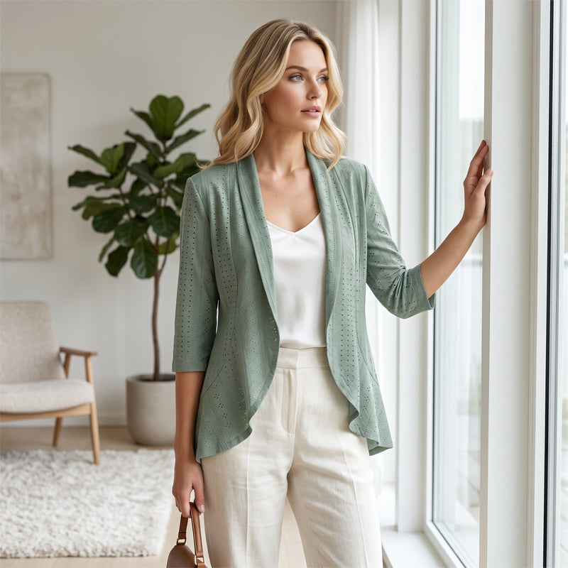 🧥LIMITÉ : 50% DE RÉDUCTION✨Cardigan Léger à Œillets – Maille Ajourée, Vaporeux, Été☀️