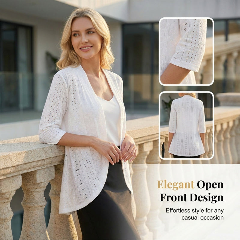🧥LIMITÉ : 50% DE RÉDUCTION✨Cardigan Léger à Œillets – Maille Ajourée, Vaporeux, Été☀️