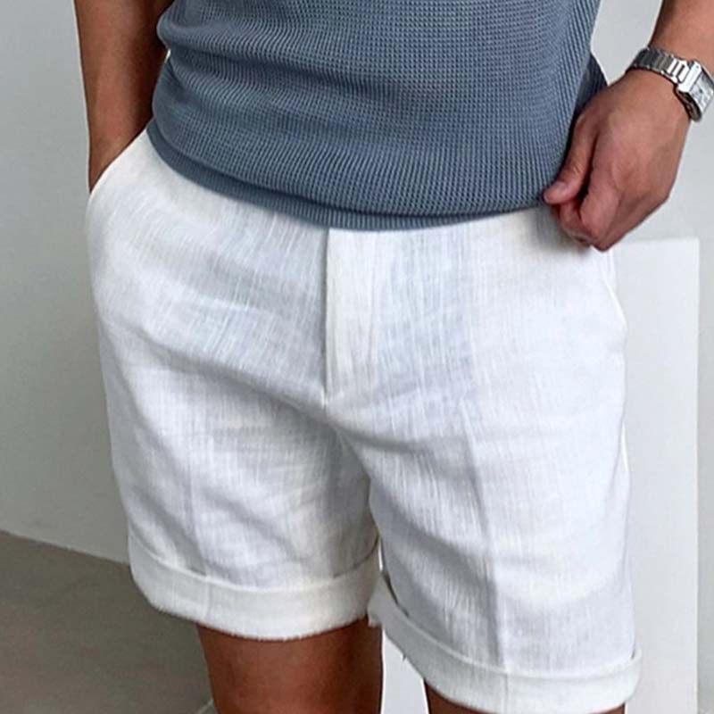 Short Homme en Lin Décontracté avec Poches