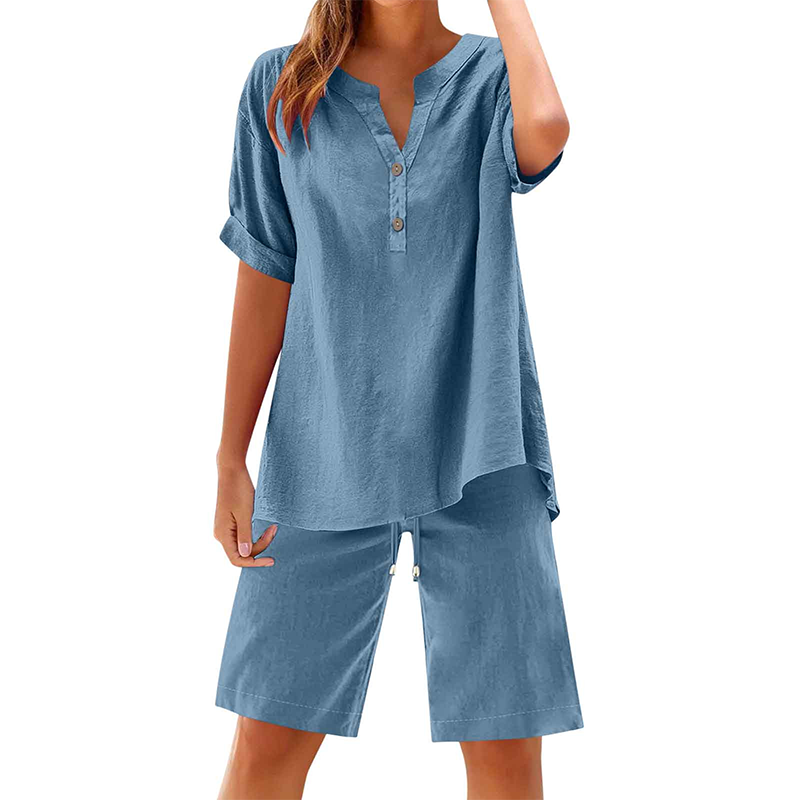 Ensemble 2 pièces en coton et lin pour femme