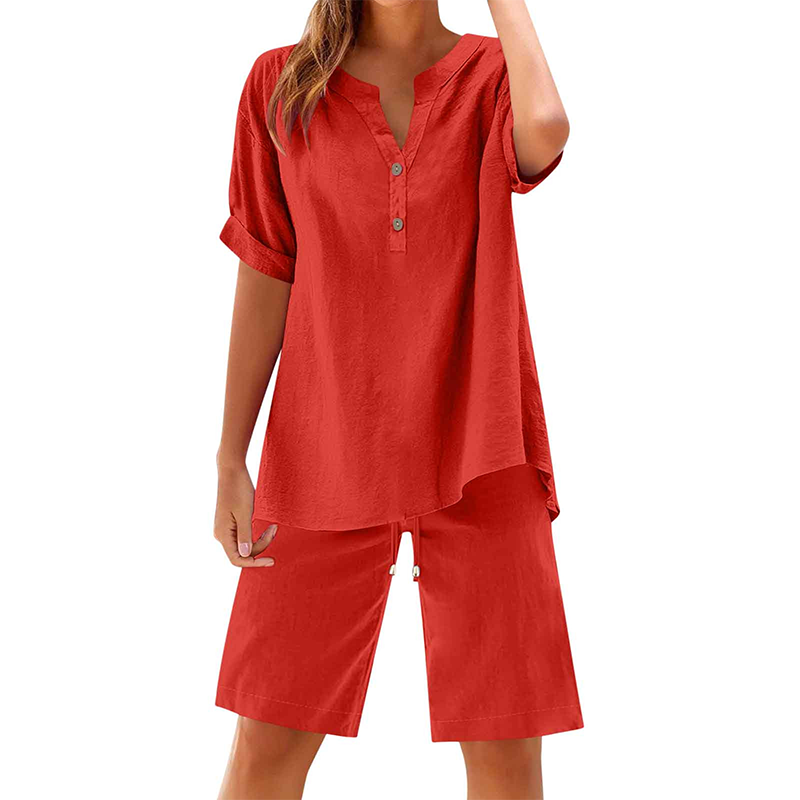 Ensemble 2 pièces en coton et lin pour femme