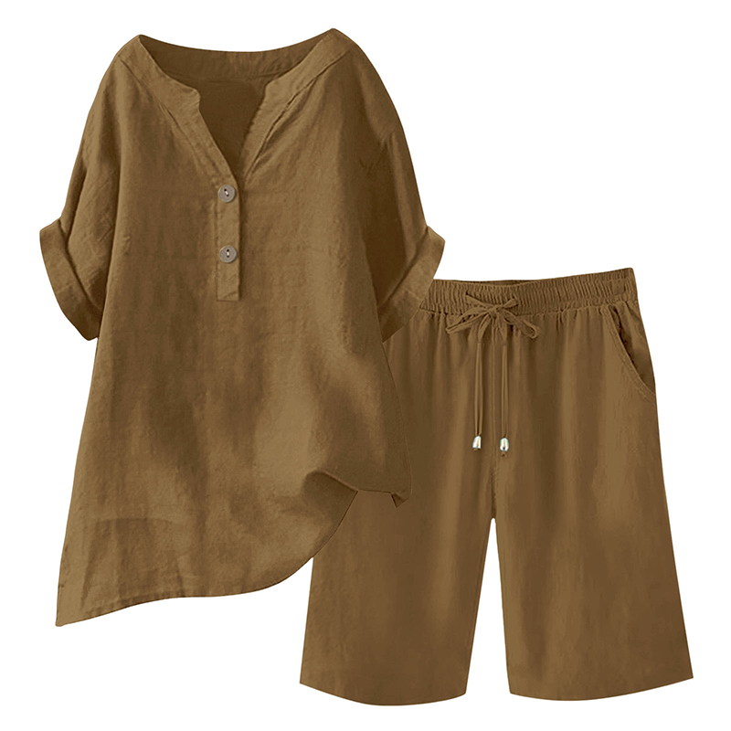Ensemble 2 pièces en coton et lin pour femme
