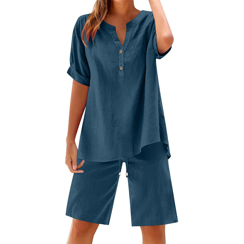 Ensemble 2 pièces en coton et lin pour femme