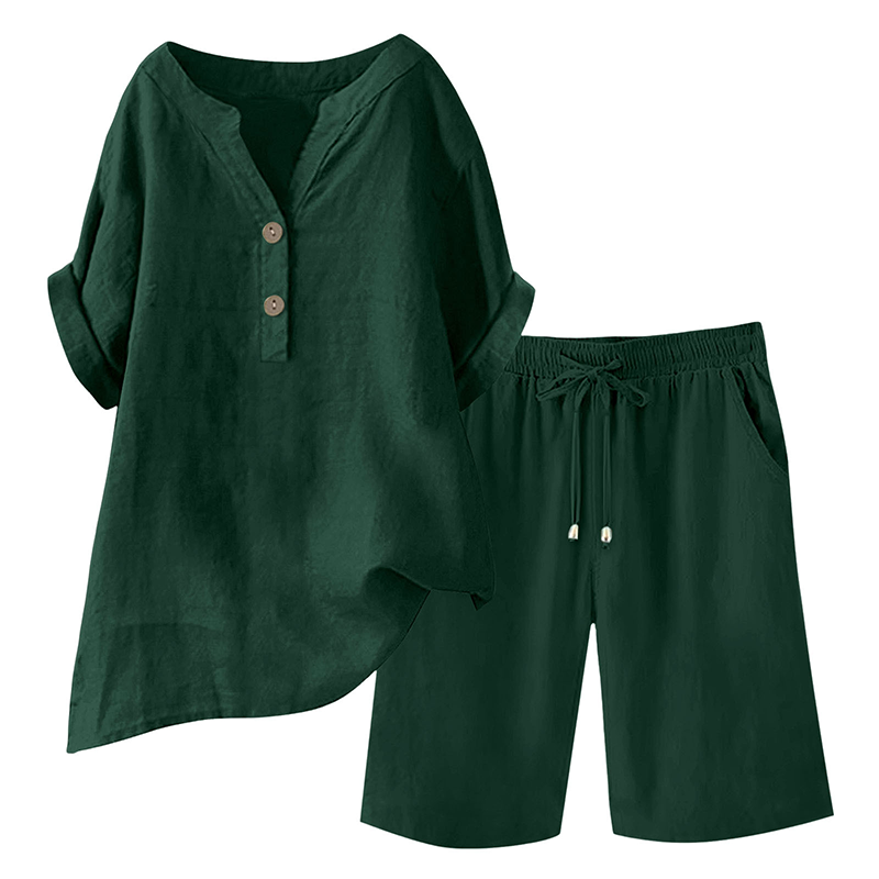 Ensemble 2 pièces en coton et lin pour femme