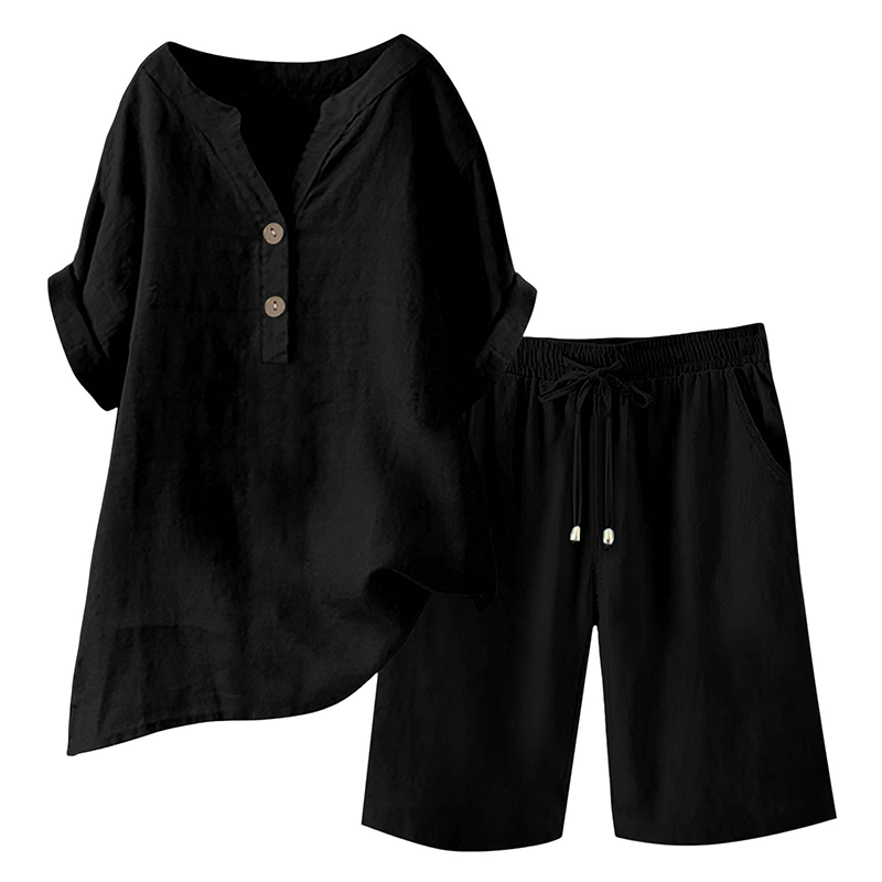 Ensemble 2 pièces en coton et lin pour femme