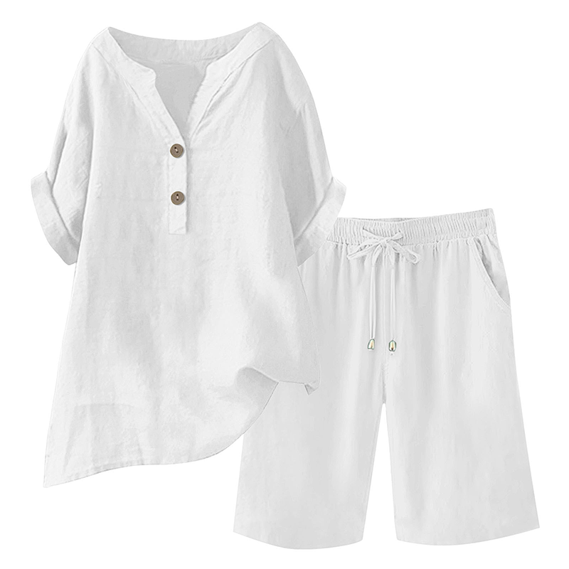 Ensemble 2 pièces en coton et lin pour femme