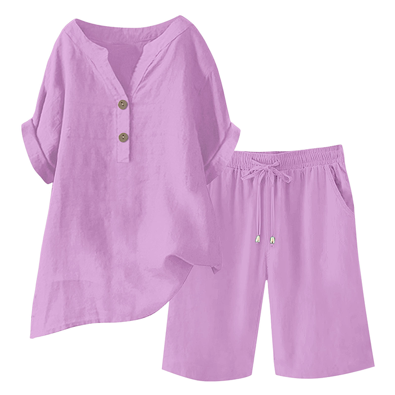 Ensemble 2 pièces en coton et lin pour femme