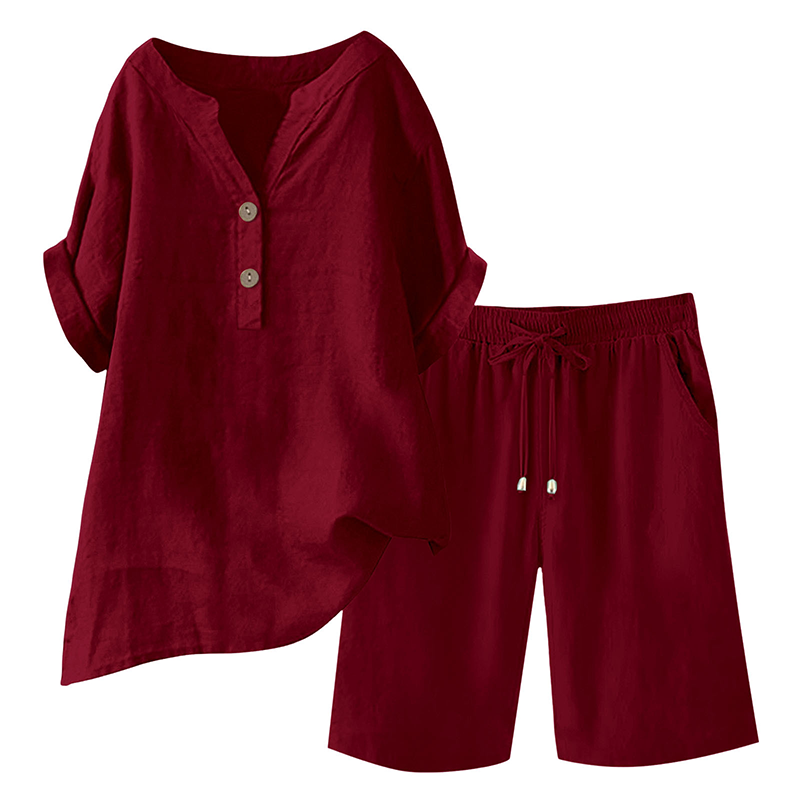 Ensemble 2 pièces en coton et lin pour femme