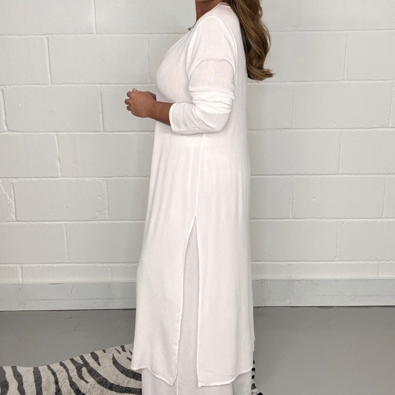 Ensemble femme 2 pièces ample – haut long fendu et pantalon