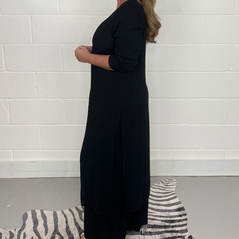 Ensemble femme 2 pièces ample – haut long fendu et pantalon