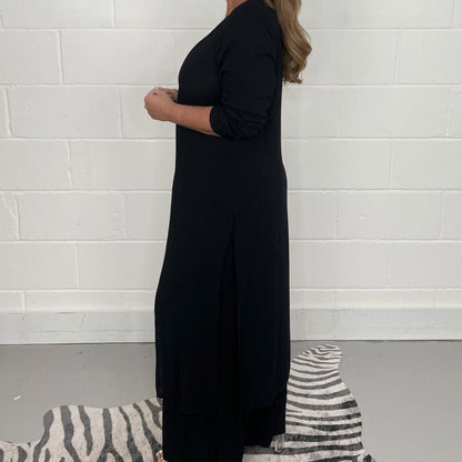 Ensemble femme 2 pièces ample – haut long fendu et pantalon