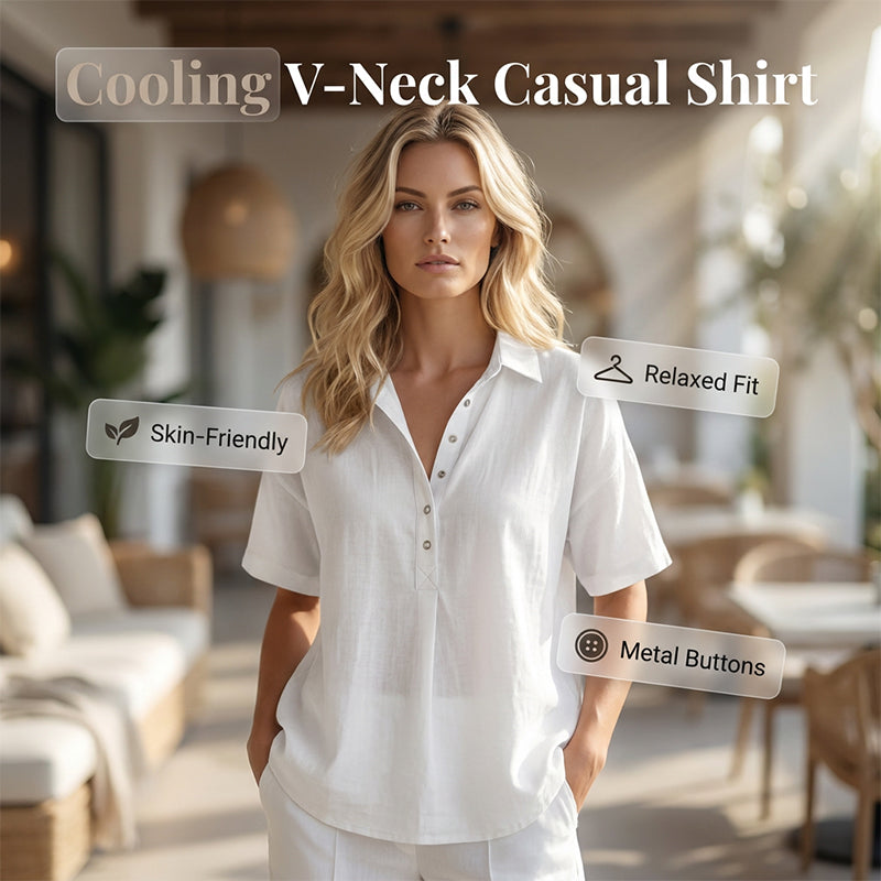 T-shirt décontracté à manches courtes et col en V pour femme