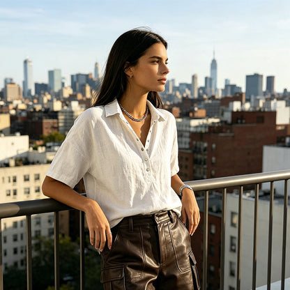 T-shirt décontracté à manches courtes et col en V pour femme
