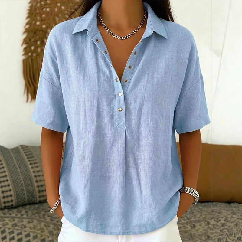 T-shirt décontracté à manches courtes et col en V pour femme