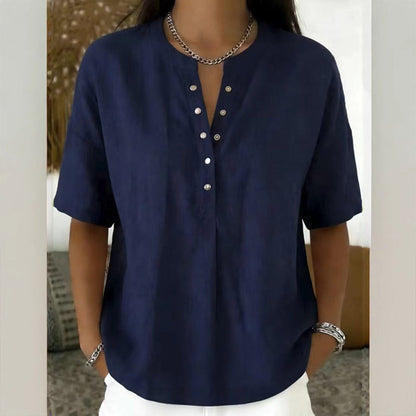 T-shirt décontracté à manches courtes et col en V pour femme