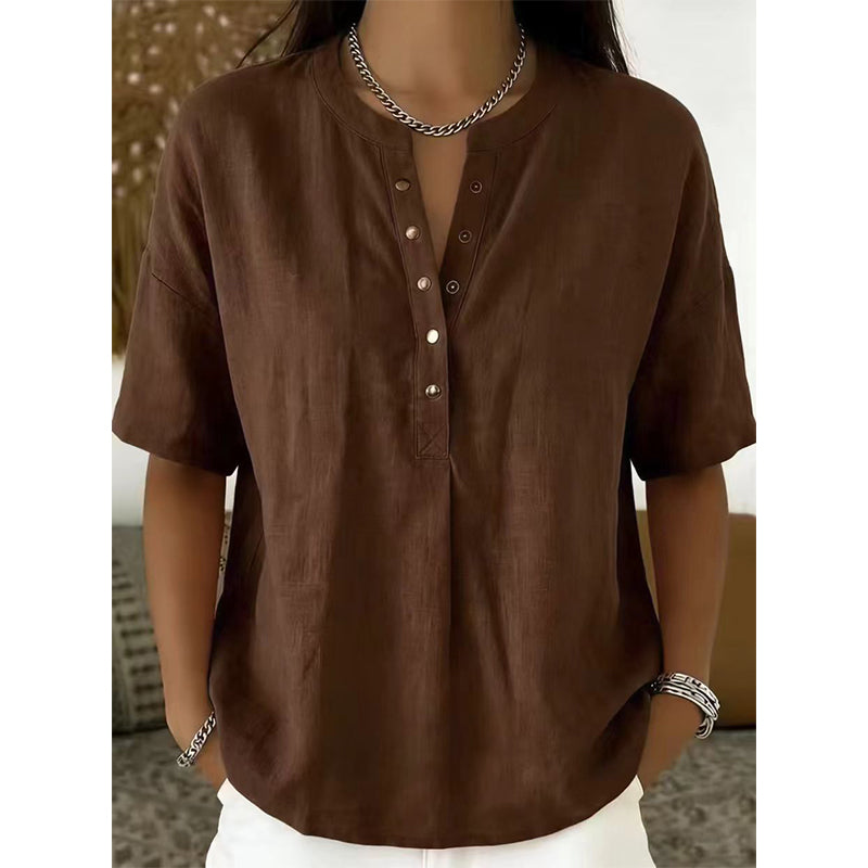 T-shirt décontracté à manches courtes et col en V pour femme