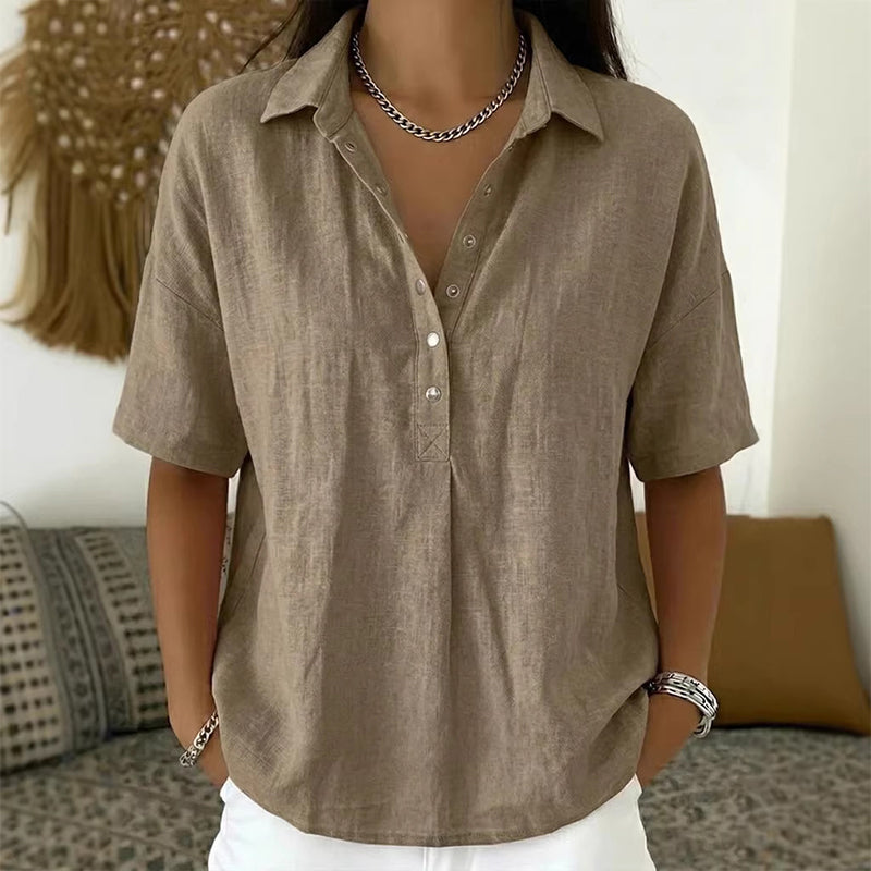 T-shirt décontracté à manches courtes et col en V pour femme