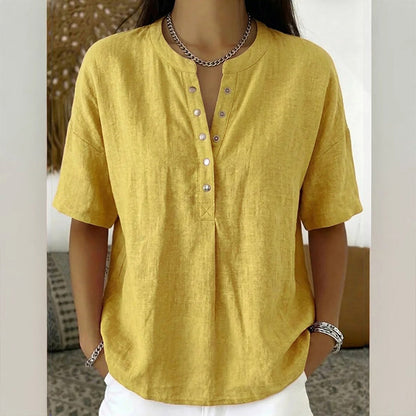 T-shirt décontracté à manches courtes et col en V pour femme